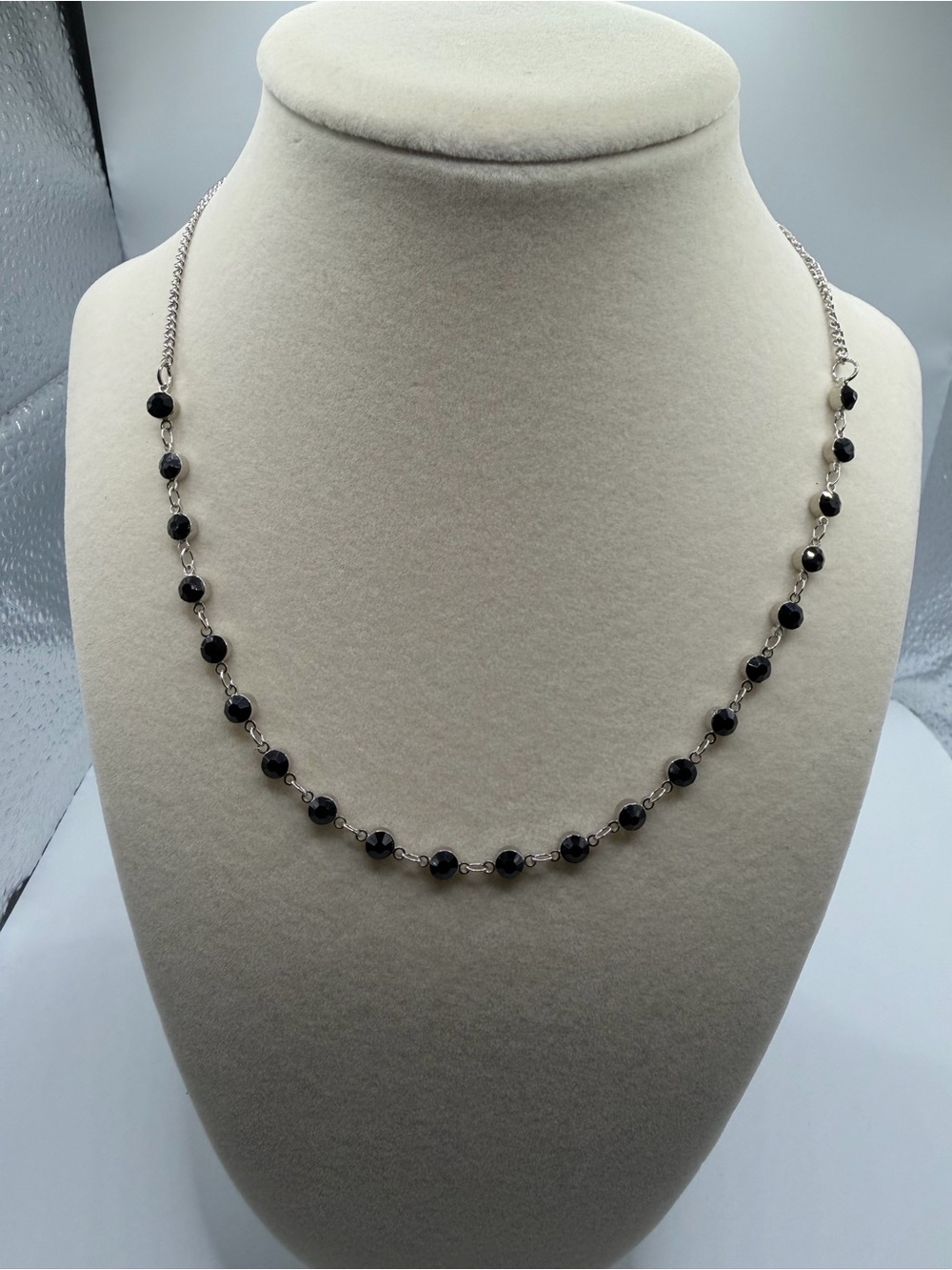 Sterling Silver Black Bead Station Necklace